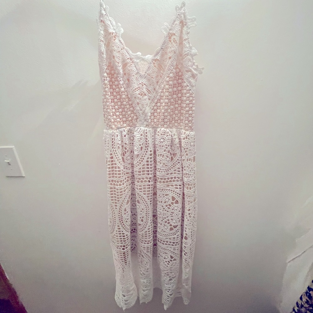 White lace nude underlay a line midi